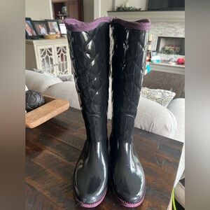 Tommy Hilfiger Black Tall Quilted Pattern Women's Rain Boots TWVintage Size 8